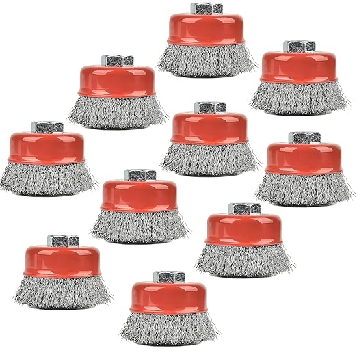 A A IN 10Pack Wire Wheel for Angle Grinder, 3 Inch Grinder Wire Wheel Brush with 5/8"-11 Threaded Arbor for Angle Grinder, 0.014'' Carbon Steel Crimped Wire Cup Brush for Rust,Corrosion,Paint Removal