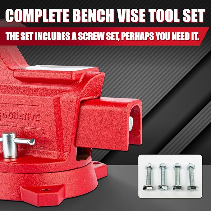 6.5" Heavy-Duty Bench Vise Ductile Iron Bench Vise 360° Swivel Bench Vice with Anvil, Red