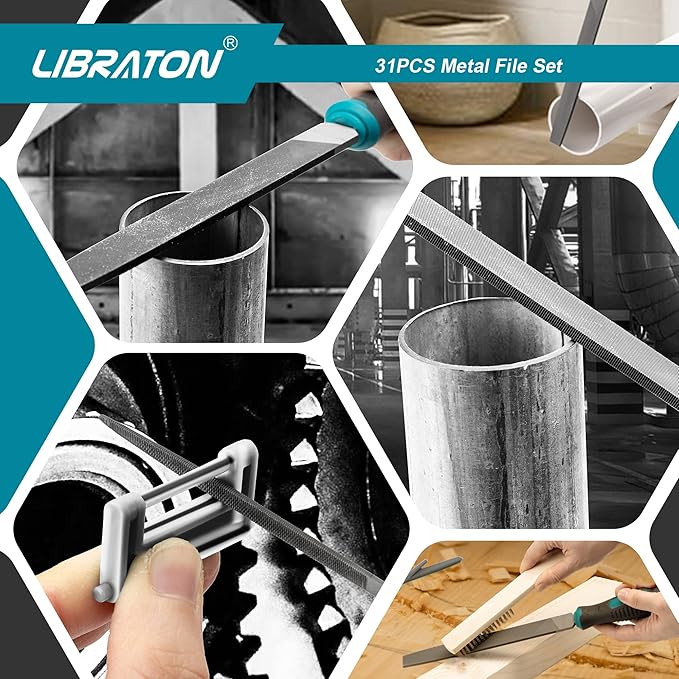 Libraton 31PCs Metal File Set, Metal Files, Metal Files for Steel, 12 Needle Files with Case, Riffler File, 12 Sandpapers, Steel Brush, File Sets for Wood and Metal, for Metalworking & Woodworking