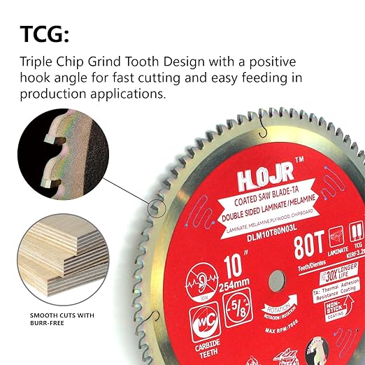 Circular Saw Blade Woodworking TA Series 10" 80-Tooth 5/8" Arbor, Double Sided Laminate/Melamine Wood Cutting,Special Anti-Thermal Adhesion Coating on Cutting Head -TA,DLM 10" 80T TA