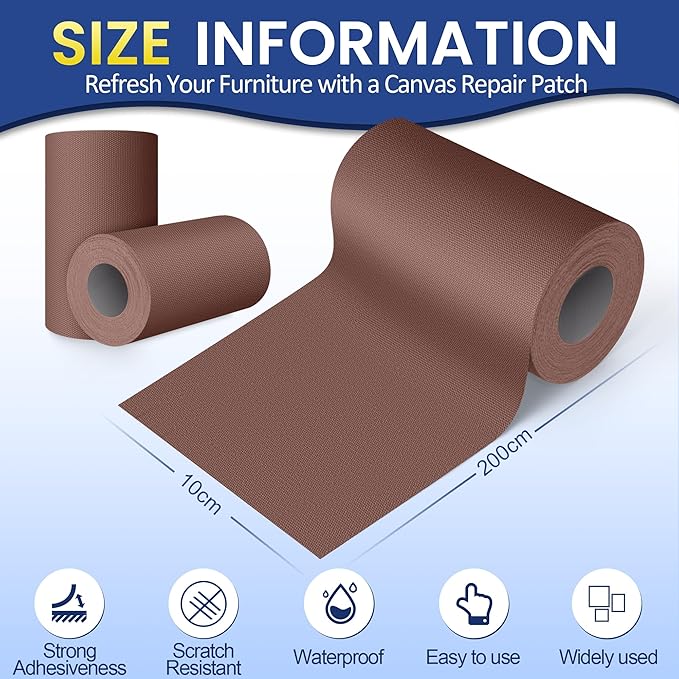 Self-Adhesive Canvas Repair Tape, 4" x 79" Waterproof Canvas Repair Patch, Fabric Patch Repairs Kit for Furniture, Tents, Sunbrellas, Boat Covers Awnings, Couches, Clothes, Bags Dark Brown