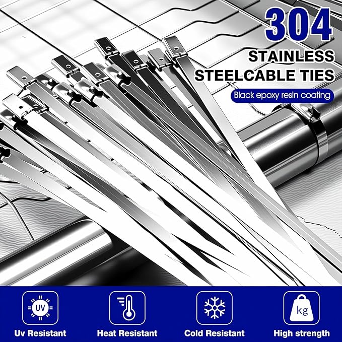 2025 Upgraded Stainless Steel Cable Tie Gun with 200pcs 11.8inch Metal Zip Ties, Fastening and Cutting Heavy Duty Stainless Steel Zip Ties for Chain Link Fence, Exhaust Pipe Outdoor