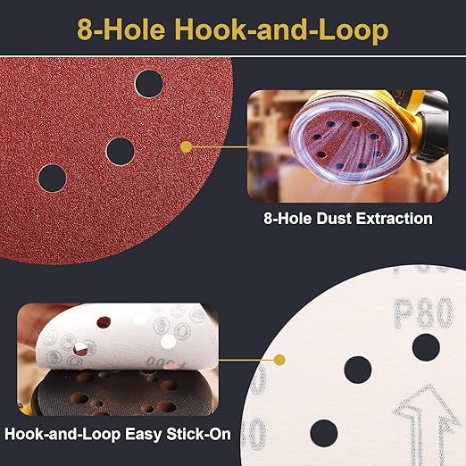 170 Pcs 5 Inch Sanding Discs, 8-Hole Hook and Loop Round Sandpaper for Random Orbital Sander 40 60 80 120 150 240 320 400 600 Grit
