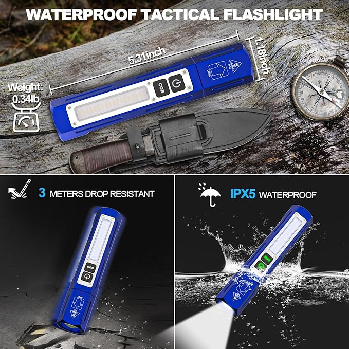 Rechargeable Flashlights High Lumens - Super Bright Small Pocket Magnetic Flashlight, 8 Modes LED Tactical Flash Light, Dual Button Powerful Flashlight for Camping (1, Klein Blue)