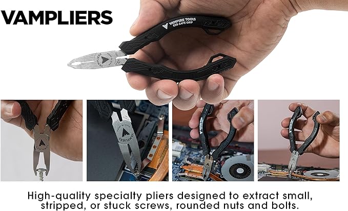 VAMPLIERS 4-Piece Stripped Screw Extractor Pliers Gift Set. Made in Japan. 8" Linesman, 7.5" Long Nose, 6.25" Multipurpose & 5" Mini Pliers. Remove any Stripped/Damaged/Rusted Screws.