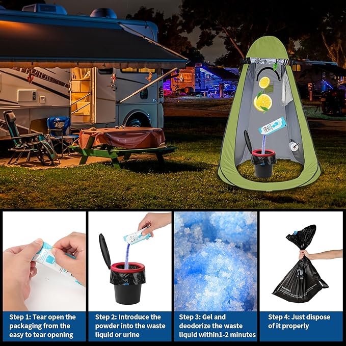 Portable Toilet Bags Poo Gel Set, 8 Gallon Camping Toilet Bags with Portable Toilet Absorbent Gel, Compostable Portable Potty Bags for Camping Outdoor Hiking