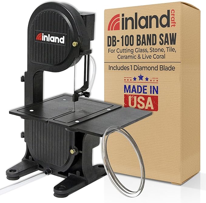 Inland Craft DB-100 Band Saw Machine, Tabletop Wet Saw for Glass, Stone, Plastic, Coral, Mosaics Crafting, Stained Glass Cutter, Cut Free-Form Cabochons, Shapes & Curves, Includes Diamond Blade