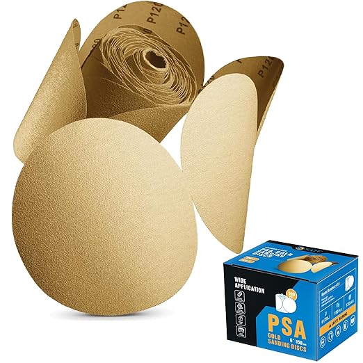 S SATC 100 PCS PSA Sanding Discs 6 Inch Adhesive Backed Sandpaper 120 Grit Sander Attachment for Drill Self Stick Aluminum Oxide Round Automotive Sandpaper with Sticky Back