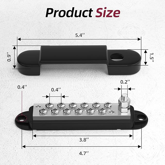 Marine Bus Bar 12V 150A Power Distribution Block 1/4" Stud & 12 x #8 Terminal Screws 12 Volt DC Ground Battery Bus Bar for Boat Automotive Solar Wiring