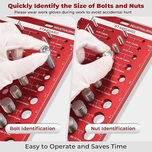 42 Nut and Bolt Thread Checker - 19 Standard and 15 Metric Bolt Checker and 8 Drill Bit Gauge,Bolt Size and Thread Gauge,Wall-Mountable Bolt and Nut Identifier Gauge