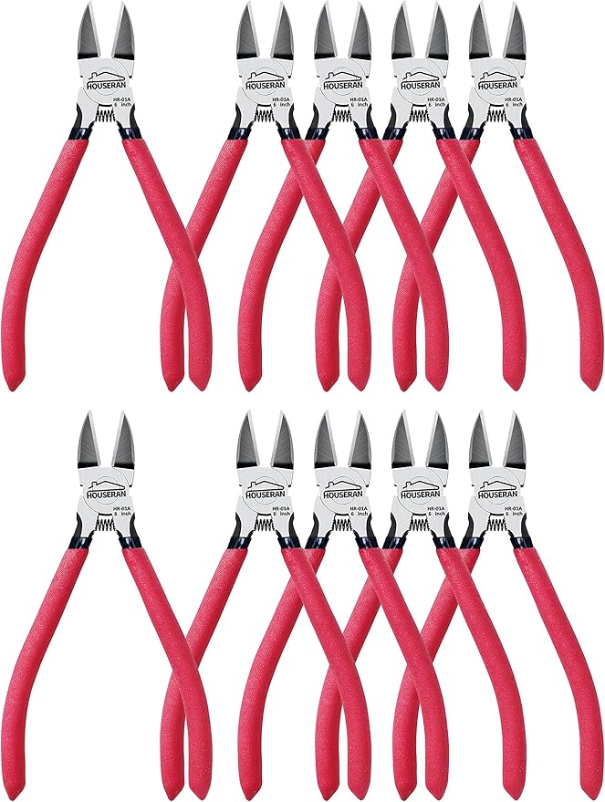 Wire Cutters 10 Pack, 6" Dykes Cutter, HOUSERAN Dikes Wire Cutters Wire Snips with Non-slip Red Handle, Side Cutters, Spring Loaded Wire Cutters, Flush Cutters for Artificial Flowers, Crafts, Zip Tie