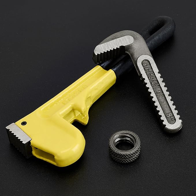 8 Inch Heavy Duty Pipe Wrench, Forged High Carbon Steel Adjustable Wrench with Non-Slip Serrated Jaws, Compact Plumbing Tool for Tight Spaces