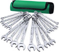 SK Combination Wrench Set, SAE 5/16" to 3/4", Metric 8, 10, 12, 13, 14, 15, 17, 19mm, 16-Piece, SuperKrome Finish, Premium CR-V Construction, with Rolling Pouch