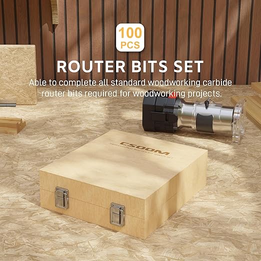 CSOOM 100PCS Router Bits Set - 1/4" Shank, Professional Wood Bits, Tungsten Carbide Milling Bits for Woodworking