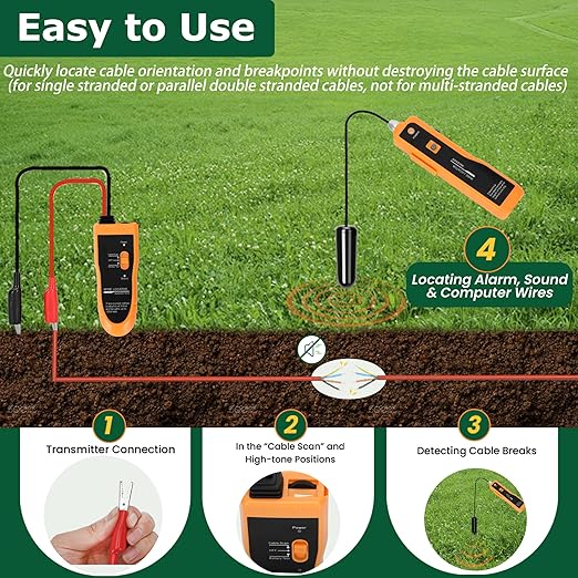 Underground Wire Locator, Up to 3 Feet Deep and 1,640 Feet Long, Wire Detector with Headset and Battery, Underground Wire Breaker Locator for Pet Fence, Underground Irrigation and Power Line