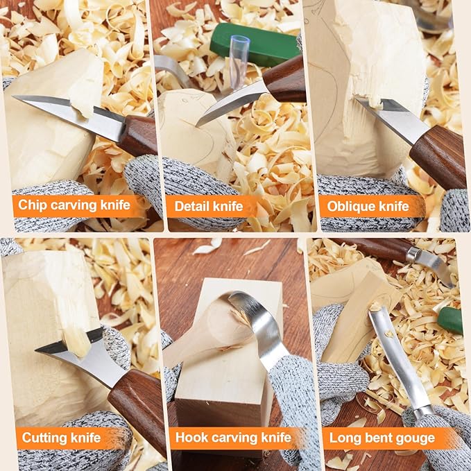 Olerqzer Deluxe Wood Carving Kit,56 PCS Wood Carving Tools Set with PU Leather Storage Bag,Carving Knives,Basswood Wood Blocks,Paint,Woodworking Widdle Gift,Complete Wood Whittling Kit for Beginners