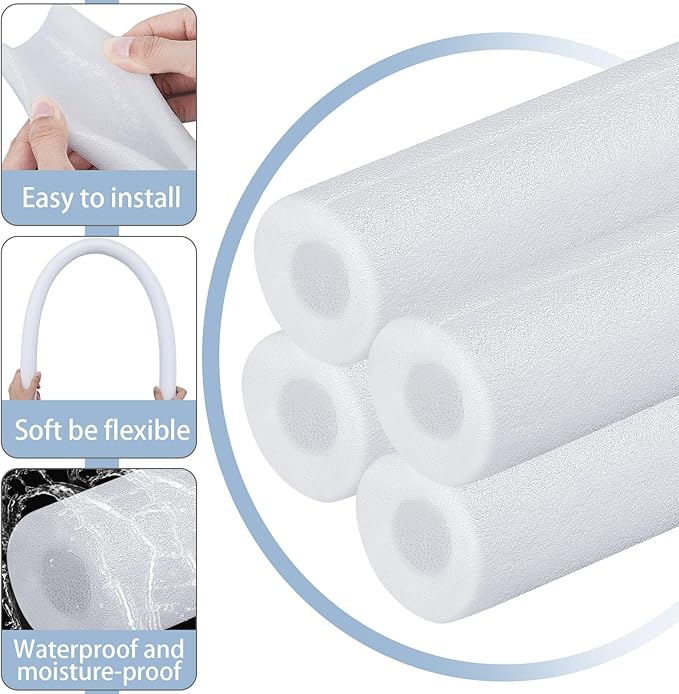 Amylove 12 Pcs 3.3 Feet Foam Pipe Insulation Foam Tube Insulating Water Pipe Pool Swim Noodles Heat Preservation Pipe Covers for Tubing Outdoor Freeze Protection (White,1 Inch)