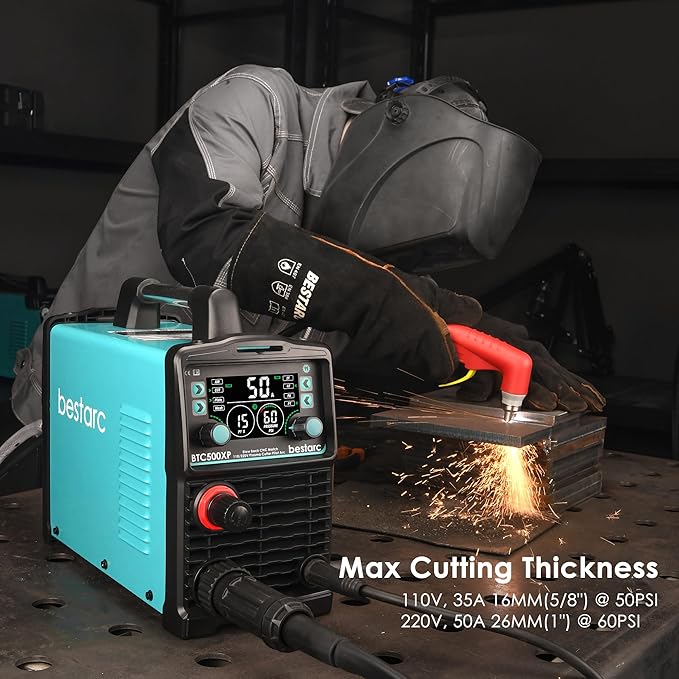 Plasma Cutter, [Blow Back Pilot Arc][Large LED][Air Sensor] 50A Non-HF CNC bestarc Plasma Cutter Machine 110V/220V Dual Voltage, 5/8" Clean Cut 1" Max Cut, Post Flow, 2T/4T for Beginners DIY