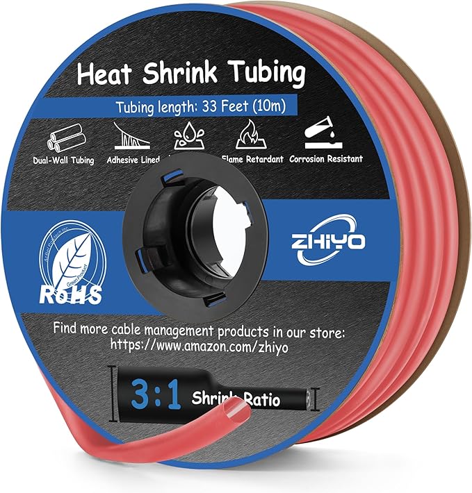 Heat Shrink Tubing 1/4 Inch, 3:1 Ratio Wires heat shrink tube, Dual Wall Adhesive-Lined Waterproof Shrink Wrap Tubing, 33FT Red Industrial and Marine Grade Heat Shrink Wrap