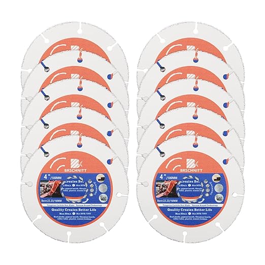 Carbide Multi Wheel,BRSCHNITT 10pcs 4 Inch (100mm) with Arbor 7/8"-5/8" Tungsten Carbide Cut Off Wheel for Wood,Laminate,Gypsum Board,Plastic for Angle Grinder Cutting Disc