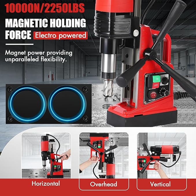 Magnetic Drill Press 1400W， 2" Boring Diameter, 810 RPM Heavy Duty Corded Mag Drill with 6pcs Cutters, Safety Kit & Case for Steel Plate, Iron Work