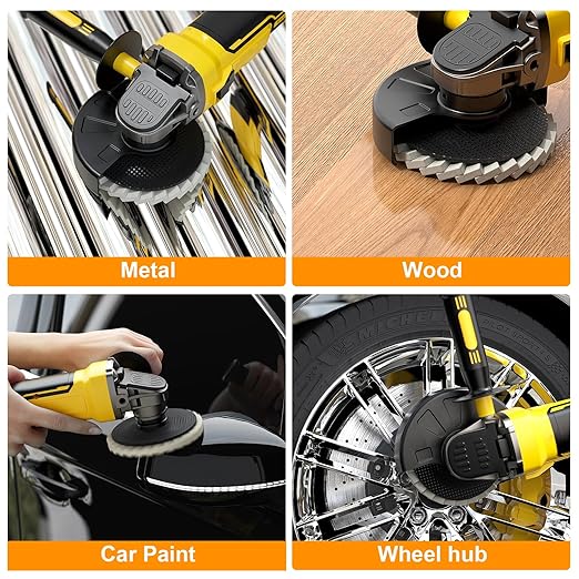 8 Pcs Wool Polishing Wheel & Compound Kit – 5 Aluminum Buffing Wheels (4-1/2" x 7/8") + 3 Polishing Compounds–Felt Flap Disc for Angle Grinder – Multi-Surface Buffing for Metal, Wood, & Automotive