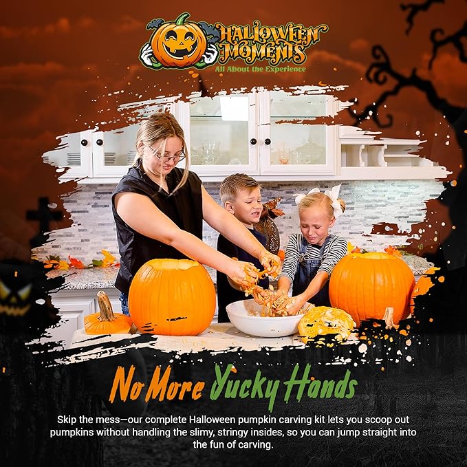 Pumpkin Scraper Glove – As Seen On Shark Tank - Mess Free and Fun Pumpkin Carving Kit – Carve and Clean Jack-O-Lantern Guts with Ease and Zero Mess on Your Hands! (Kids Kit)