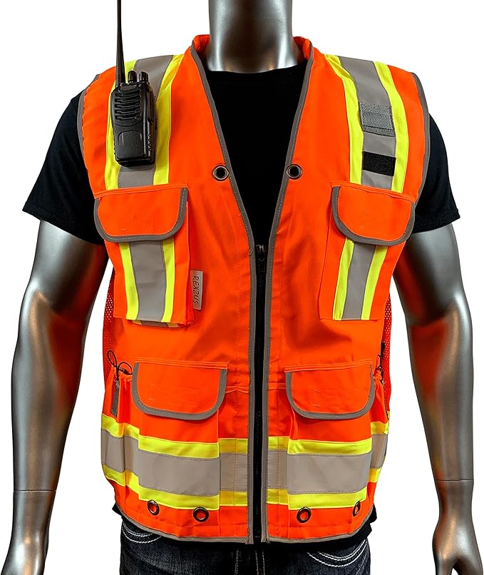A Reflective Safety Vest For men Class 2 Heavy Woven Two Tone Engineer Hi Viz Safety Vest 3M Tape