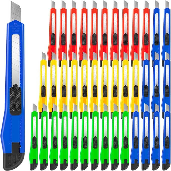 40 Pack Utility Knife Box Cutter Retractable, 9mm Snap-Off Box Cutters, Box Knife with Slide Lock, Lightweight Razor Knife Exacto Knife for Office, Home, Crafts, Hobby Use