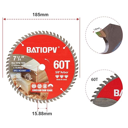 Circular Saw Blades 7-1/4 Inch, 60T for Wood Cutting – Ideal for Hardwood, Plywood, Chipboard – Precision Carbide-Tipped Saw Blades for Smooth Finish