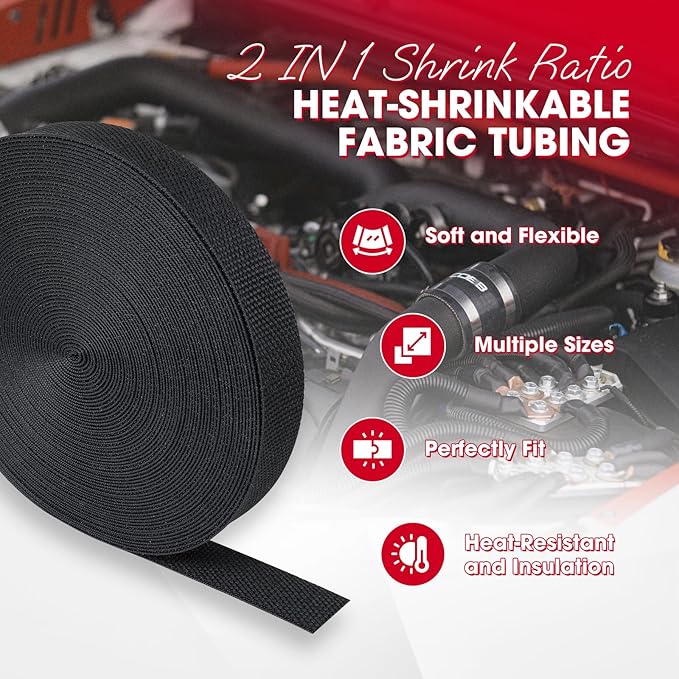 2 in 1 Heat Shrink Braided Sleeving Fabric Tubing-Ideal fit Irregular Shape Hose/Cable/Wire (1/2"(12mm), 80FT)