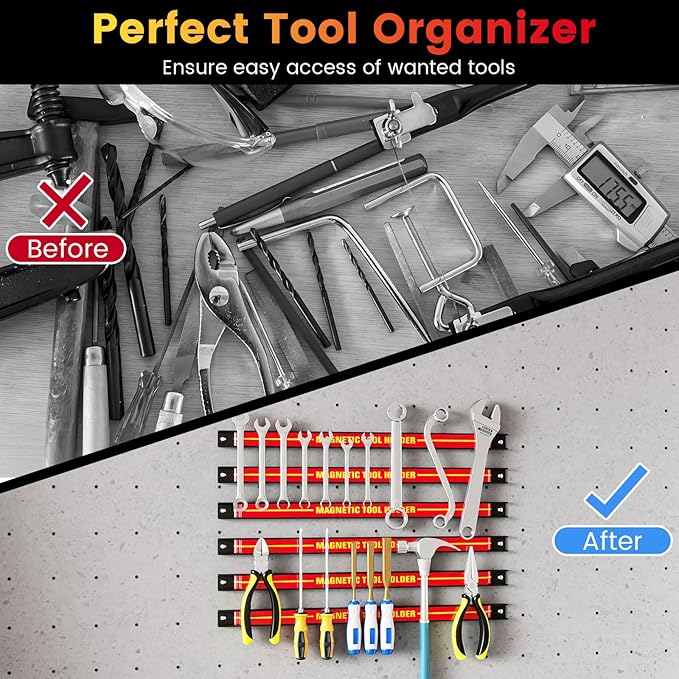 Goplus 6PCS 18" Magnetic Tool Holder, Magnetic Tool Holder Strip, Heavy Duty Magnetic Tool Bar,Space Saving Metal Tool Organizer Rack,Tool Magnet Bar for Workshop Garage, 176LBS Total Capacity