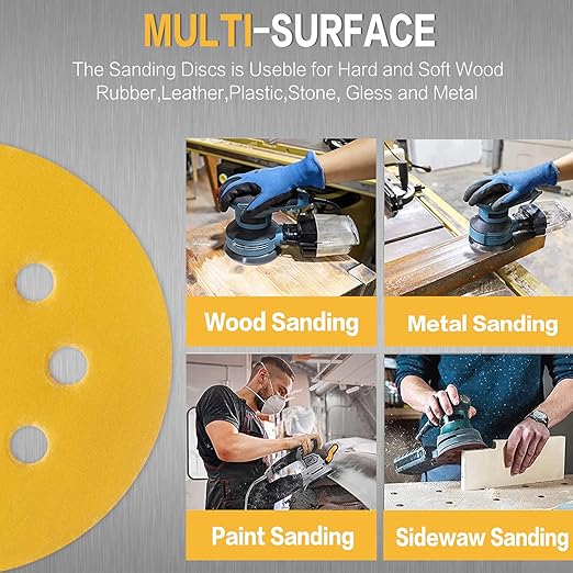 100PCS 5 Inch 8 Hole Sanding Discs 320 Grit,Gold Round Hook and Loop Sandpaper for Random Orbital Sander
