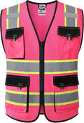 JKSafety Hi Vis Reflective Safety Vests for Men Women High Visibility Vest with Pockets Mesh Fabric Construction Safety Apparel Neon Vest for Work (220-Pink XXL)
