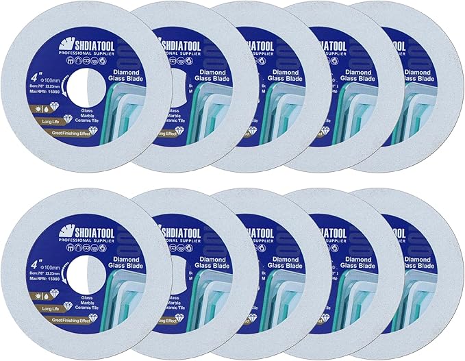 SHDIATOOL Diamond Glass Cutting Disc 4-Inch Saw Blade, Ultra-Thin Cut Off Wheel for Tile Ceramic Porcelain Marble 100mm (10 of Pack)