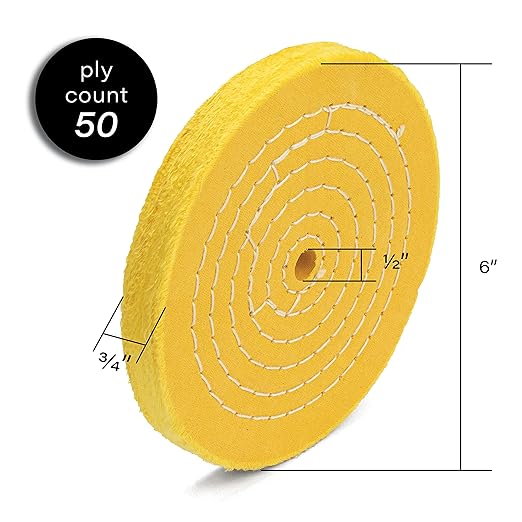 ENKAY - 6" Spiral Sewn and Treated Buffing Wheels (2 Pack) for Polishing Metal and More, for Use with Polishing Compounds, Buffing Machines & Bench Grinders