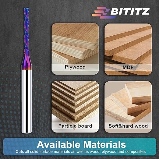 2PCS 1/4 Inch Shank 1/8 Inch Dia Downcut Spiral Router Bit - 1 Inch Cutting Length 3 Inch Overall Length| CNC Router Bits for Woodworking, Mortising, and Engraving