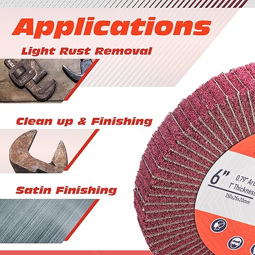 6 Inch Flap Wheel, Non-Woven Abrasive Polishing Wheel, 1 Inch Thickness, 3/4 Inch Arbor, for Bench Grinder (4 Pcs Grit320 SP)