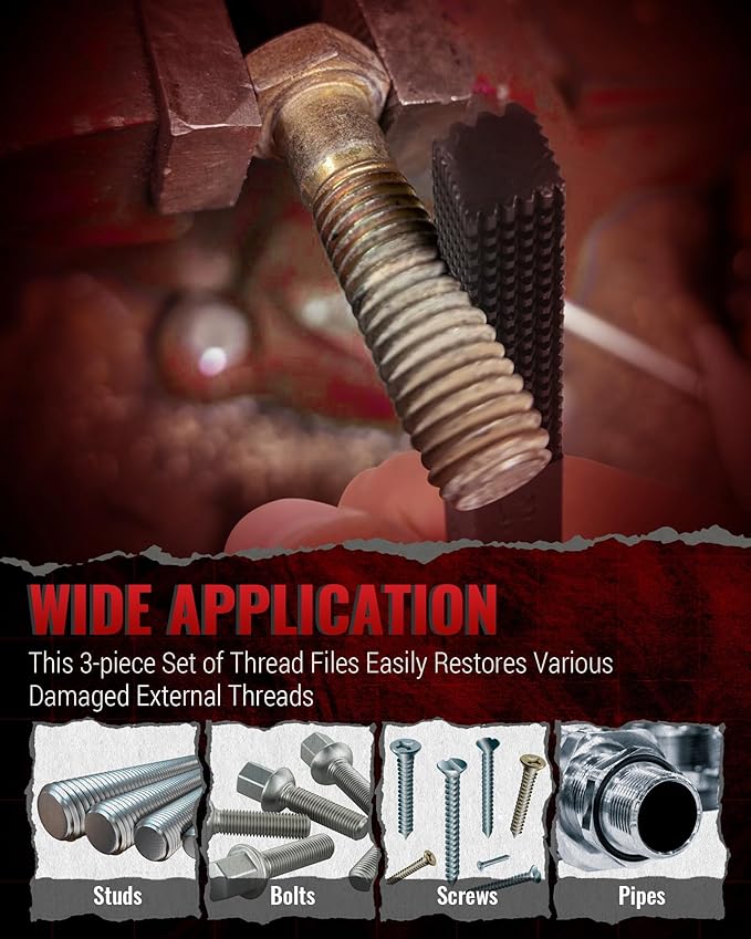 3-Piece Thread Restorer File Set, Thread Restoring Chaser Files, Thread Repair File Set in Metric SAE UNF UNC Sizes