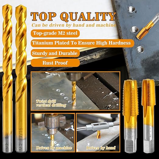 1/8-27 NPT Pipe Tap and R Drill Set,M2 HSS Hand Threading Plumbing Tap Set for Plumbers Mechanics DIY Thread Cutting Tools