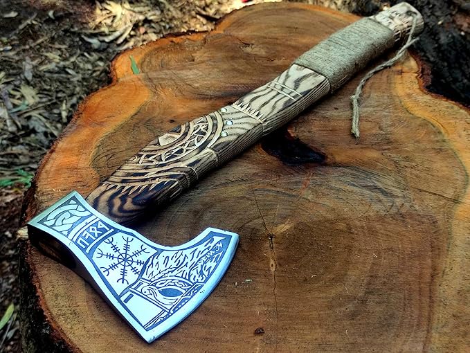 Custom Gift Forged Carbon Steel Viking Axe, Viking Bearded Deocrative Throwing Axe 22 inch 3738
