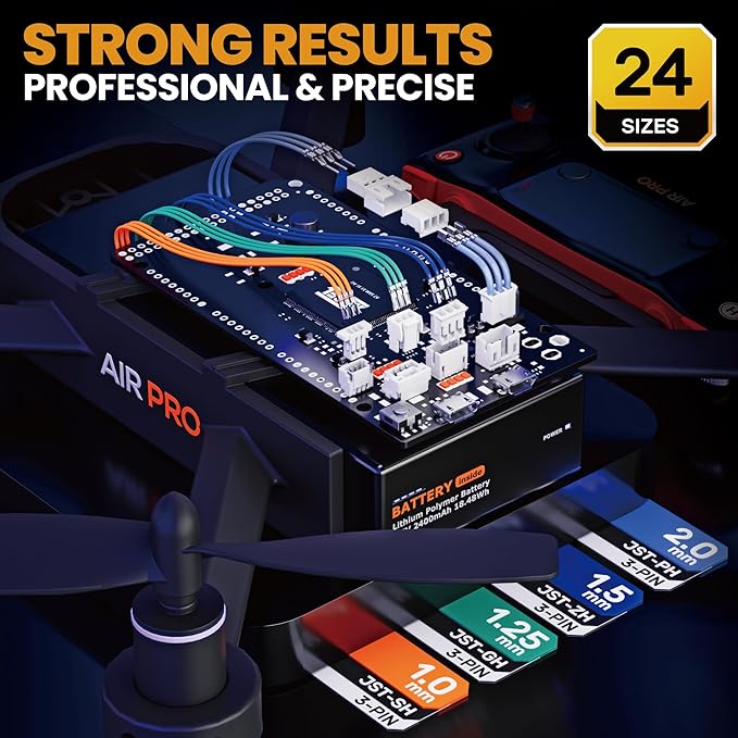 SOMELINE 1.0–2.0mm Connector Kit, 24 Types, 32–22 AWG Crimper, JST–SH 1.0mm/GH 1.25mm/ZH 1.5mm/PH 2.0mm Connector Kit, Crimping Pliers for JST, Molex, TE Series
