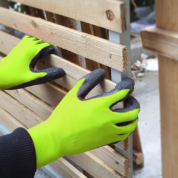 Evridwear Crinkle Latex Rubber Hand Coated Safety Work Gloves for Men Women General Multi Use Construction Warehouse Gardening Assembly Landscaping (Medium,Green- 12Pair)