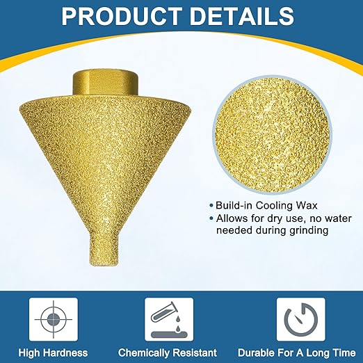 HARFINGTON Diamond Beveling Chamfer Bits 0-2" Dia M10 Thread Cone Tile Bit with Adapter, Countersink Drill Bit to Enlarge Holes for Porcelain Tile, Marble, Ceramic, Glass, Stones