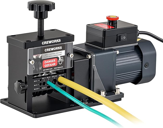 CREWORKS Automatic Wire Stripper Machine, 8 Channel Electric Wire Stripping Machine for 0.06 to 0.67 in. Copper Wires, Electric Cable Stripper Machine with 5 Blades and All-Copper Motor for Recycling
