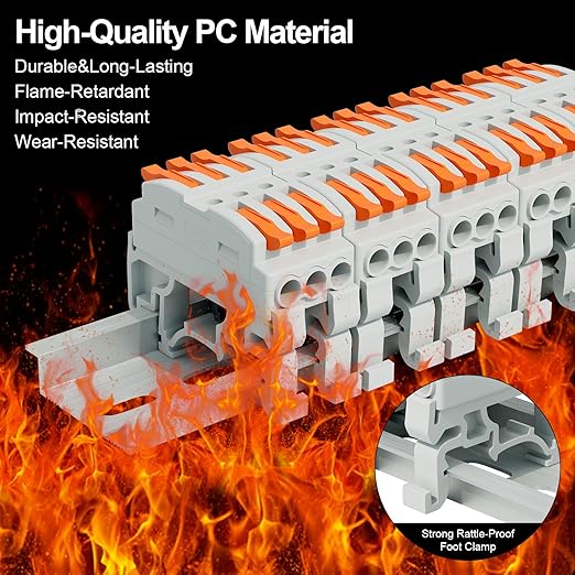 5Pcs DIN Terminal Blocks, 3 Conductor Compact Wire Conductor Splicing Connectors, KV223 Lever Wire Connectors for AWG 28-12, 600V 32A