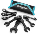 DURATECH Stubby Flex-head Ratcheting Combination Wrench Set, 8-piece, Metric, 9 to 17mm, CR-V Steel, Black Electrophoretic Coating, with Rolling Pouch