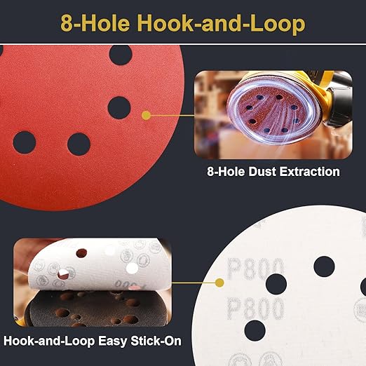 100 PCS 5 Inch Sanding Discs 800 Grit Hook and Loop Adhesive Round Sandpaper for Random Orbital Sander