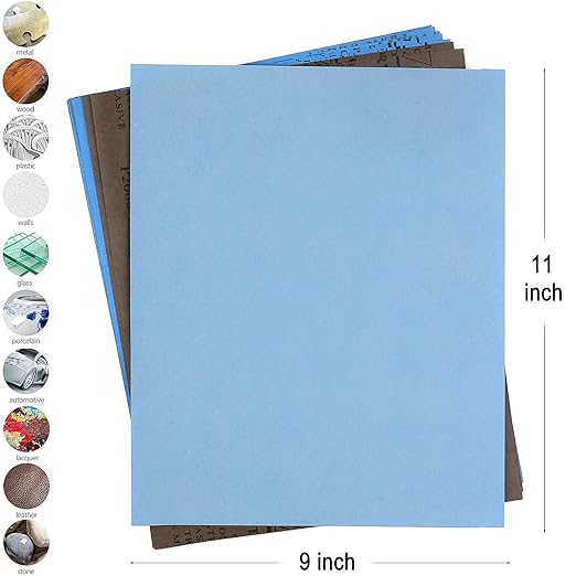 9x11 inch 16 Sheets Sandpaper, Wet or Dry 2000-10000 Grit 8 Assortment Sand Paper, Extra Fine Abrasive Pads for Automotive Sanding, Wood Turing Finishing, Metal Furniture Polishing and More