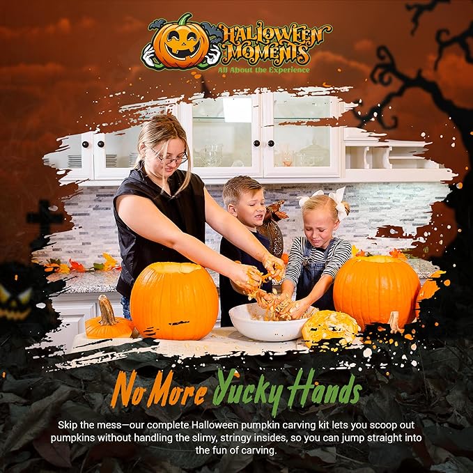 Pumpkin Scraper Glove – As Seen On Shark Tank - Mess Free and Fun Pumpkin Carving Kit – Carve and Clean Jack-O-Lantern Guts with Ease and Zero Mess on Your Hands! (Adult Kit)